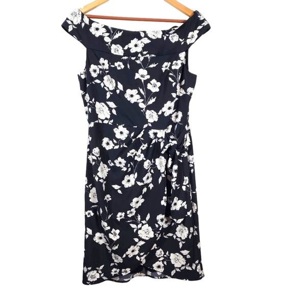 Black Floral Adrianna Papell Off the Shoulder Dress Size 10 - Picture 1 of 7